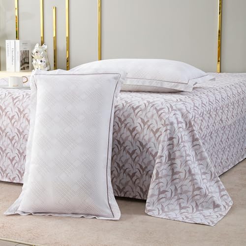 Image of Story@Home Luxe 400 TC Sateen Weave 100% Cotton Bedsheet King 108 x 108 Inches Leaf Printed Soft Flat Sheet with 2 Pillow Covers 18 x 27 Inch -White & Light Burgundy-Gift Packaging