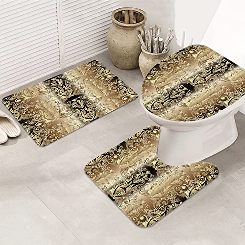 Badematte Badvorleger Set 3-tlg. Teppich, Damast Jugendstil Muster Barock Floral Jugendstil Jugendstil Mittelalter… – Bild 3