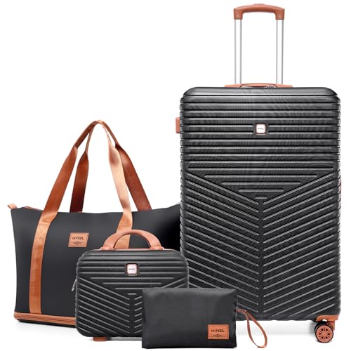 Image of Hoteel luggage Sets 4 Piece Carry on Luaagae Suitcases with Spinner Whells & TSA Lock (4-YEAR WARRANTY), Carry on Suitcase ABS+PC Hard Shell Lightweight Travel Suitcases(13in /20in /DB /TB, Black)