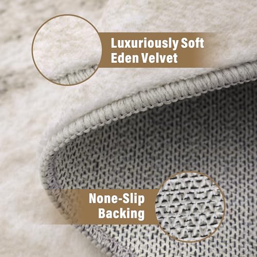 Image of Carvapet 2ft Round Rug Beige Modern Abstract Washable Low Pile Carpet