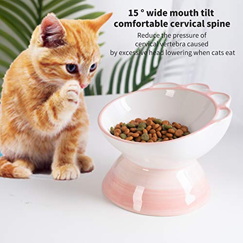 Jemirry Raised Cat Bowl, Elevated Ceramic Cat Bowls With 15° Tilt Angle, Non-Slip Food And Water Bowls For Cat And Little Dog, Whisker Fatigue Relief, Protect Pet's Spine, Dishwasher Safe, Pink #TOP4