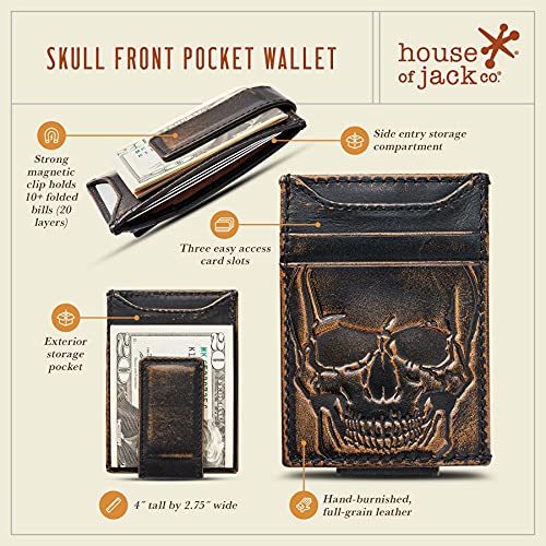 House of Jack Co. Skull Slim Money Clip Wallet for Men, Front Pocket Wallet with Strong Magnet, Full Grain Cowhide Card Holder Wallet, Black3