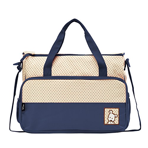 Image of SoHo Diaper Bag 8 pcs Set Nappy Tote Bag for Baby mom dad Stylish Insulated Unisex Multifunction Waterproof Large Capacity Durable Includes Changing pad Stroller Straps Bottle case Dark Navy