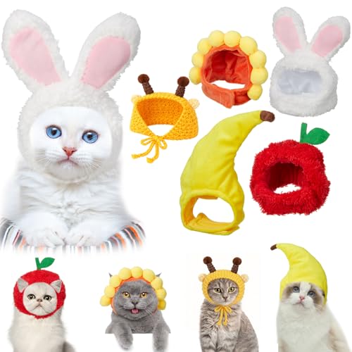 Weewooday 5 Pieces Cat Hats Costume Bunny Hat Outfit with Ears Small Dogs Kitten Puppy Easter Party Costume Accessory Headwear(Kawaii Style)