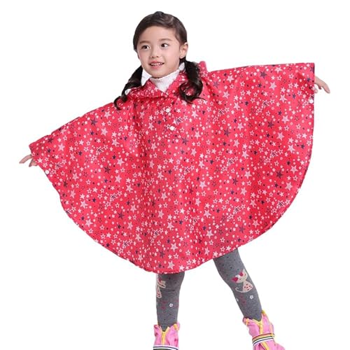 Gaga city Kinder Regenmantel Mädchen Junge mit Kapuze Süß Muster Regenponcho Wasserdicht Atmungsaktiv Regencape Regenbekleidung für Sommerregen Frühling und Herbst Rote Sterne/M
