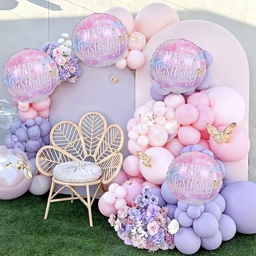 18 Inch Happy Birthday Foil Balloons, 4Pcs Pastel Pink Purple Blue Cloud Helium Mylar Round Birthday Balloons with Stars for Teen Girl Women Outer Space Starry Galaxy Baby Shower Party Decorations - Image 7