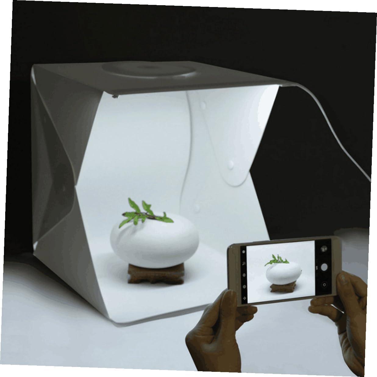 Portable 30cm Photo Light Box Kit with LED Soft Lighting Strips, Black and White Backdrops, Mini Photography Light Tent for Product Studio and Video Shooting