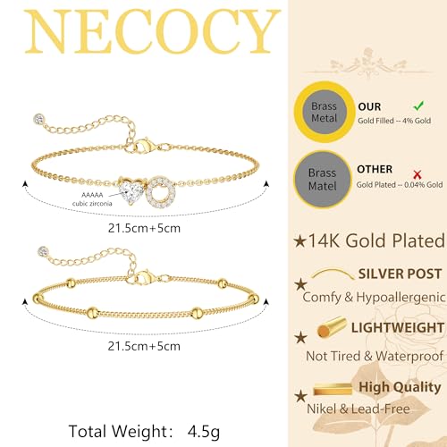 Image of NECOCY Initial Heart Diamond Anklets for Women Waterproof, Non Tarnish 14k Gold Plated Letter Ankle Bracelets Dainty, Summer Beach Bikini Jewelry Gifts for Women