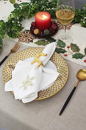 Image of COTTON CRAFT Christmas Napkin Rings - Set of 8 Merry Xmas Fall Thanksgiving Metal Reindeer Napkin Ring - Rejoice Hallelujah Holiday Celebration Party Gift Dining Table Handmade Napkin Holder - Gold