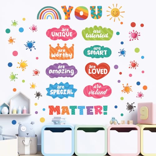 Image of DECOWALL Color Quote Wall Stickers Decals Inspirational Letter Educational for Bedroom Living Room Home decor Art Positive Motivational Phrases Classroom Nursery School Peel Stick Kid (DS9-8082)