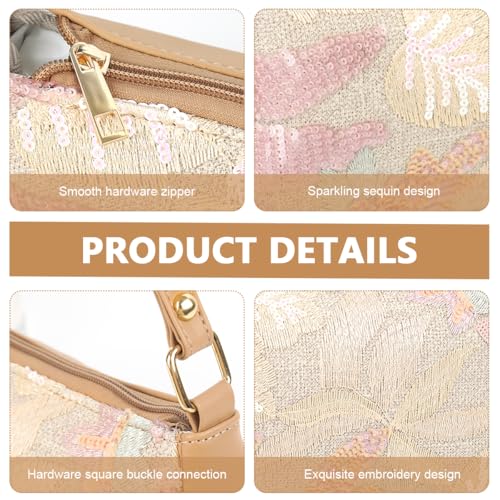 Image of PALAY Shoulder Bag for Woman Beaded Floral Square Sequin Bag Top Handle Underarm Shoulder Handbags