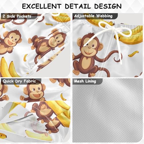 Pigsaly Boys' Swim Board Shorts Yellow Bananas Funny Brown Monkeys Boy's Swim Trunks Kids Swimwear 3T3