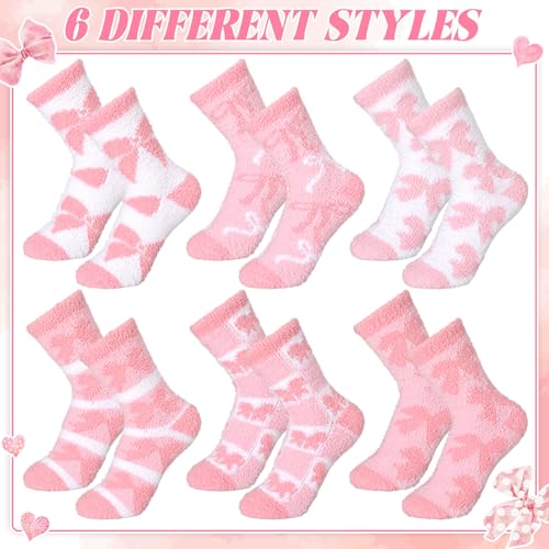 Image of Skicuff 6 Pairs Women Fuzzy Socks Bulk Slipper Warm Sleeping Crew Socks for Women Men Microfiber Soft Holiday Teacher Gifts