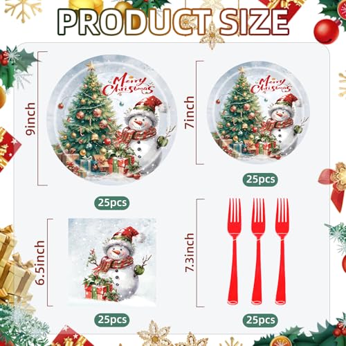 Christmas Plates Disposable Party Set Holiday Christmas Paper Plates and Napkins Sets Party Supplies Serves 25 – Image 4