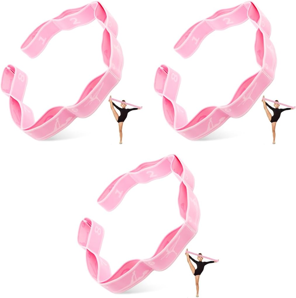 8-Loop Elastic Yoga Stretching Strap for Physical Therapy Pilates Dance Gymnastics Sectional Hoop Design Beginners Advanced Ankle Joint Warm-Up Durable 3PCS