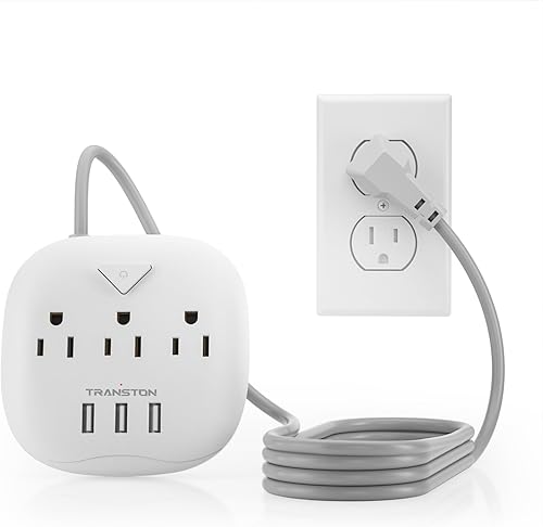 Regleta de alimentación de 3 tomas y 3 puertos USB con control de interruptor, estación de carga de escritorio con cable de extensión de 5 pies,