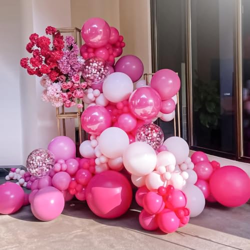 Image of MEBAY Pink Balloon Arch Kit, 146 PCS Hot Pink Light Pastel Pink Metallic Balloons Garland with Confetti for Bridal Baby Shower Birthday Princess Wedding Party Decorations