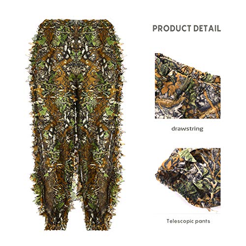 Ghillie Suit 3D Leafy Hooded Camouflage Clothing Outdoor Woodland Hunting Suit Sniper Costume Camo Outfit for Jungle Hunting, Military Game, Wildlife Photography, Halloween (Height 5.9-6.2 ft) - Thumbnail 3