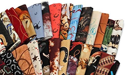 10 Fat Quarters - Assorted Western Cowboys Old West Out West Horses Rodeo Horse Lasso Boots Horseshoes Classic Quality Quilters Cotton Fabric Bundle M221.11