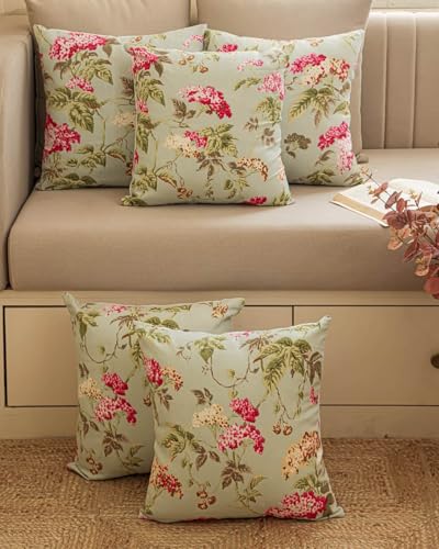 Image of Clasiko Set of 5 Cushion Covers 24x24 Inch - Duck Cotton Decorative Cushion Covers English Garden