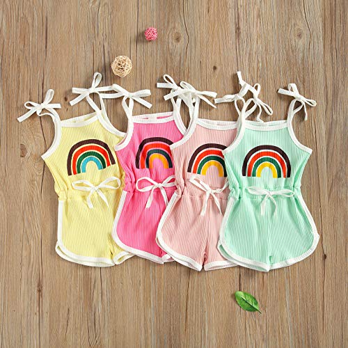Duanyozu Toddler Baby Girl Sleeveless Halter Jumpsuit Ribbed Romper Shorts Playsuit Rainbow Outfit Cute Summer Clothes (2-3T, A Pink) #TOP6