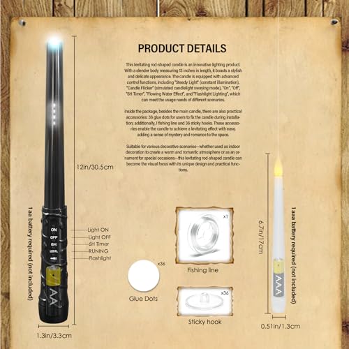 Image of kakoya Flameless Floating Candles with Wand,36 Pcs Magic LED Hanging Taper Candles,Flickering Battery Operated Taper Candle with Wand Remote for Halloween Decorations Best Gift(White)