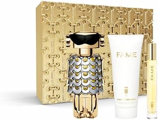 Fame by Paco Rabanne - Set de regalo de 3 piezas de 2.7 oz EDP Spray, spray EDP de 0.34 onzas, loción corporal de 3.4 onzas