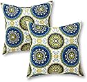 Greendale Home Fashions Set of 2 Outdoor 17-inch Square Throw Pillows, Cobalt Medallion