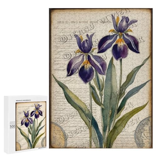 500 Piece Jigsaw Puzzle for Adults – Vibrant Purple Iris in Bloom | Artistic Wooden Puzzle for Garden & Nature Enthusiasts, Cozy Cottage Style