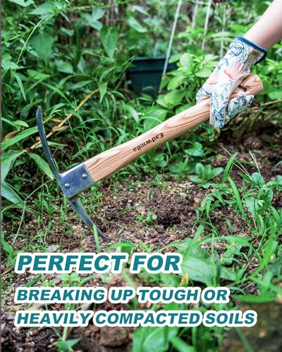 Pick Mattock Hoe Garden Pick Axe Planting Hoe Tool 15inch with Hardwood Handle for Digging Loosening Trenching Tilling Leveling Cutting Gardening Landscaping Farming Camping Outdoor Hand Cultivator - Thumbnail 2