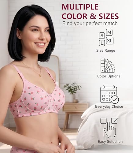 Image of Women's Pure Cotton Blend Lightly Padded Bra (Pack of 3) | Full Coverage Wirefree T-Shirt Bra | Soft Breathable Everyday Bra | Adjustable Straps | Comfortable Multicolor Bra