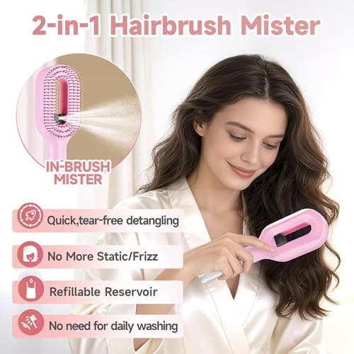 Image of 2-in-1 Spray Comb Hair Brush with Built-In Mist Bottle - Anti-Frizz Detangling Brush for Men, Women & Kids | Long, Thick & Curly Hair | 55ml Refillable Water Reservoir (Purple)