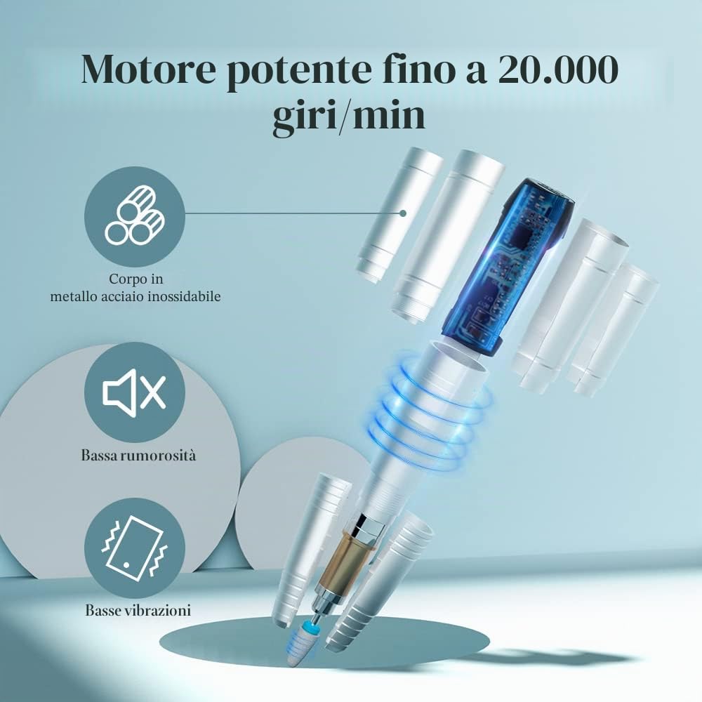 Fresa per Unghie, TOUCHBeauty Lima per Unghie Elettrica Senza Fili Professionale con USB Ricaricabile, 12 in 1 Manicure e Pedicure per Rimozione Smalti e Gel AG-2236
