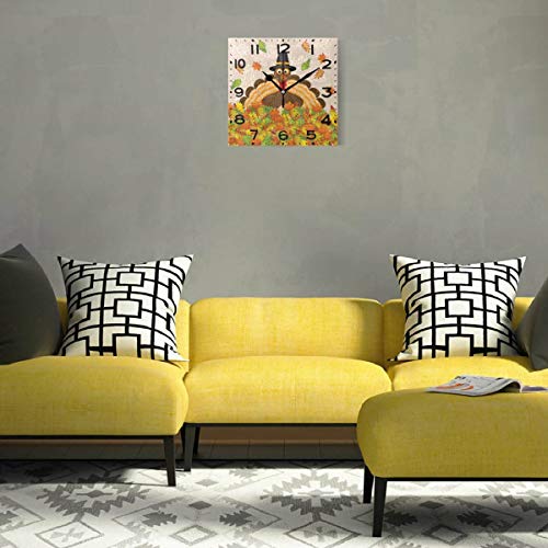 Naanle G19674404P240C275S440 Stylish Thanksgiving Decor Turkey With Maple Leaves Print Square Wall Clock thumb #3