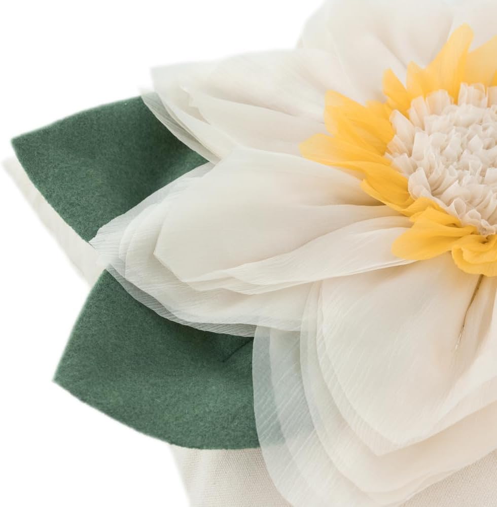 JWH 3D Flower Throw Pillow Cover Decorative Floral Stereo Colorful Cushion Case Handmade Pillowcase for Car Bed Couch Chair Home 18x18 Inches Ivory White