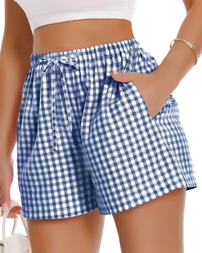 Image of Women Boxer Shorts Gingham Drawstring Pajama Bottom Plaid Pants with Pocket