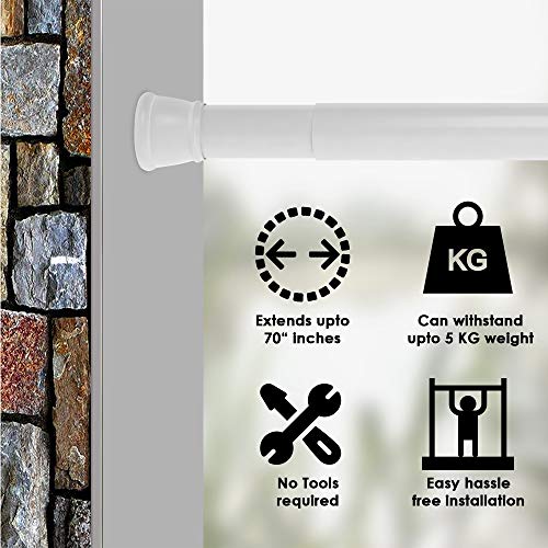 Image of Story@Home- Shower Curtain Rod 100-160 CM, Adjustable Curtain Rod, Tension Spring Installation(No Tools Needed), Sturdy & Rust-Proof Curtain Rod, White |Set of 2| No Drilling for Wall