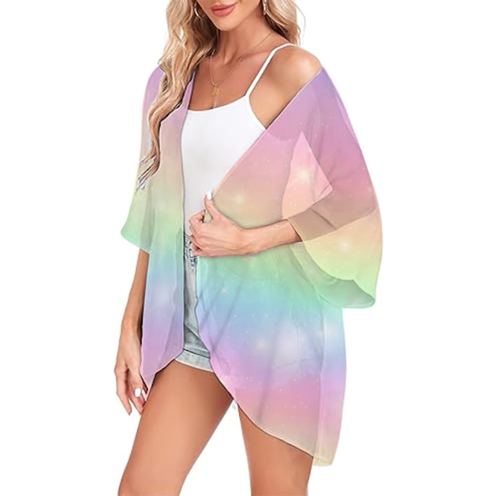 Strandkleid Strand for Frauen Gradienten Gedruckt Badeanzug Cover Up Kleider Mantel Meer Badeanzüge Sommer Chiffon Strickjacke Tops Shirts Strandkleider(KWLCZ32515094,L)