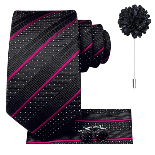 Image of Dubulle Mens Tie and Lapel Pin Paisley Striped Floral Necktie for Men Pocket Square Cufflinks 4PCS Set Wedding Party