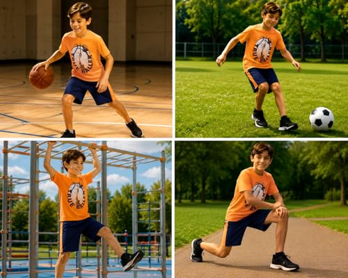 Image of Pro Athlete Active Boys Short Sets - 3 Piece Performance Short Sleeve T-Shirt and Dry Fit Shorts - Boys Athletic Sets (8-16)