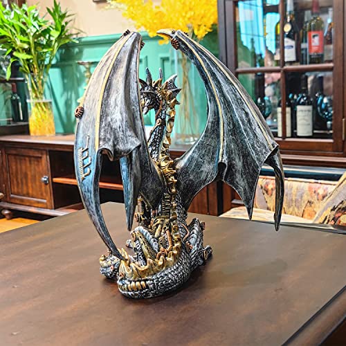 Estatua de dragón steampunk 12'' resina metálica miniatura 6