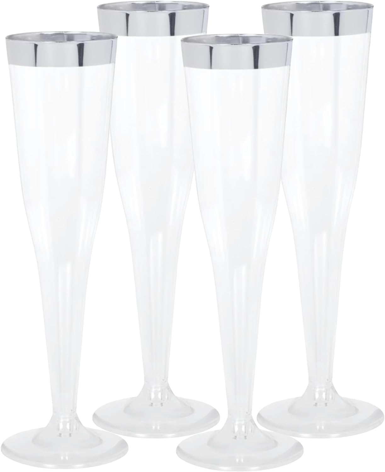Oojami 50 Plastic Classic Champagne Disposable Flutes for Parties Plastic cups Wedding Party Toasting Cocktail Mimosa Cups Bulk Party Pack New Years Eve Party Supplies 2023 (Silver Rim)