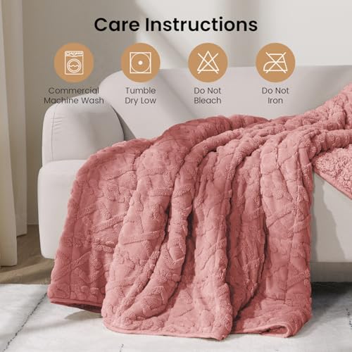 Image of Drewin Weighted Blanket for Adults Queen Size 15lbs, Soft Cozy Turtleback Sherpa Weighted Blankets for Sleeping and Calming, Thick Bed Blanket for Couch Bed, 60 x 80 inches, Apricot Pink