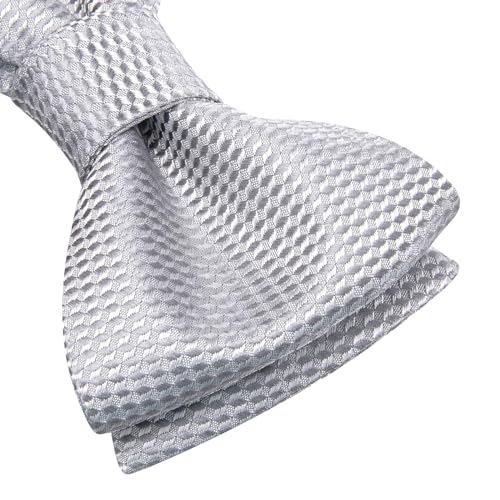 Image of Dubulle Self Tie Bow Ties and Lapel Pin for Men Paisley Solid Mens Bowtie and Handkerchief Cufflinks Set Wedding