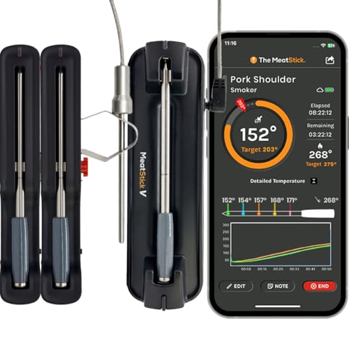 Image of MeatStick V Forge 3-Probe Set Wireless Meat Thermometer - WiFi BBQ Thermometer with Wired Grate-Level Ambient Probe, 5 Sensors, 50+ Hr Battery, 1200F, for Smokers & Pellet Grills