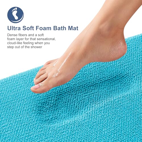 Image of OLANLY Thick Memory Foam Bath Mat Rug 30x20, Extra Soft Absorbent Bathroom Rug, Quick Dry Bath Mats, Non-Slip, Machine Washable Carpet for Bathroom, Tub and Shower, Home Decor Accessories, Aqua Sky