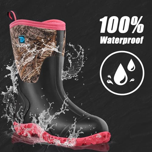 Image of Trudave Rubber Boots for Women with Steel Shank, 6mm Neoprene Mid Calf Rain Boots, Waterproof Insulated Mud Work Boots All Season, Size 5-11