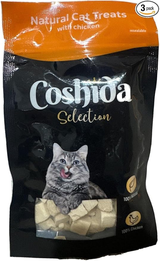 Pack of 3, Coshida Delicious Freeze Dried Cat Treat 100% Duck/Chicken 17 gram (total 42 gram) (Chicken)