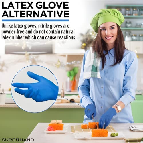 Sure Hand Disposable Nitrile Gloves - Latex-Free, Powder-Free, Non-Sterile Medical Gloves - Food Prep Rubber Gloves For Cleaning, Cooking Gloves, Blue Nitrile Gloves Medium, 100 Count #TOP4