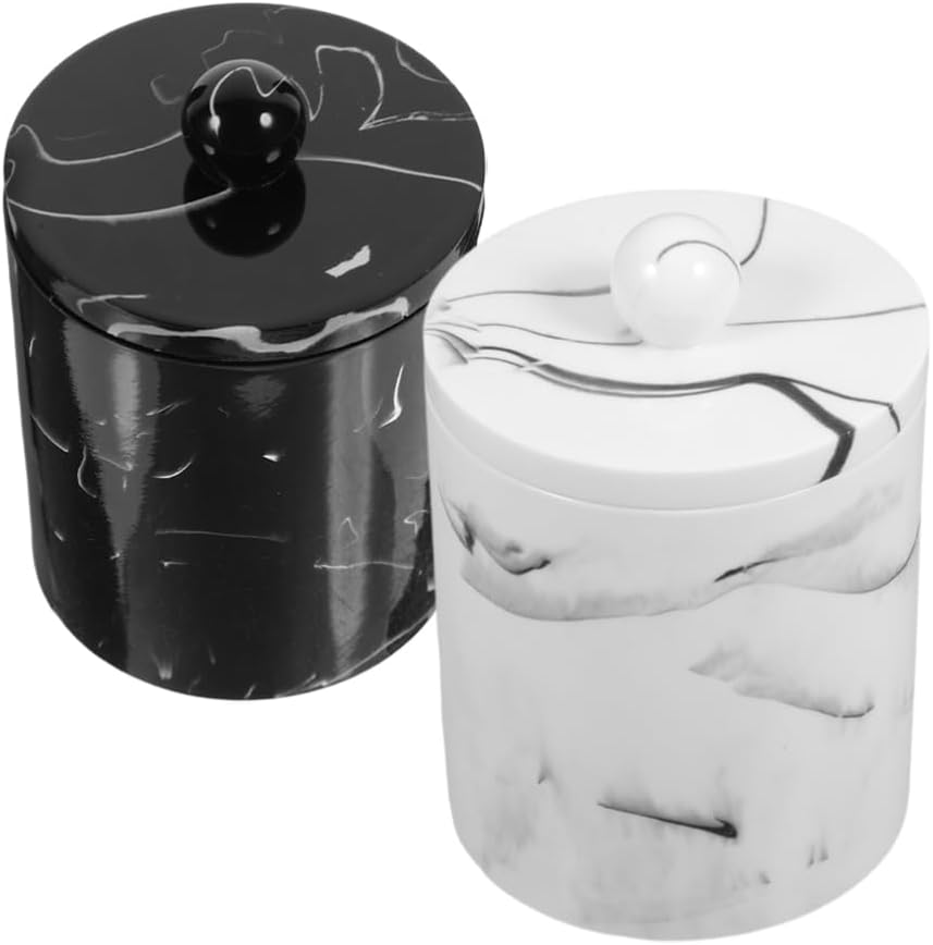 VOSAREA 2pcs Marble Pattern Cotton Swab Holder Lid Versatile Makeup Pads Box for Vanity Organizer Bathroom Storage for Cotton Pads and Toothpicks Elegant Design